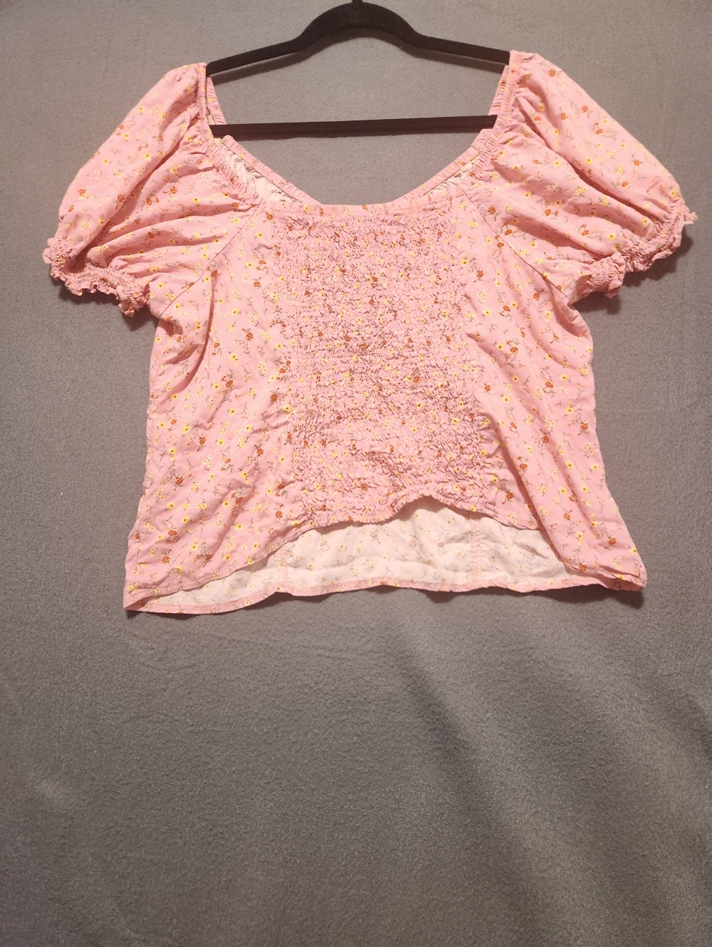 Torrid Top Women Size 2 Pink Peasant Floral Boho Smocked Ditsy Cottage - Picture 10 of 11